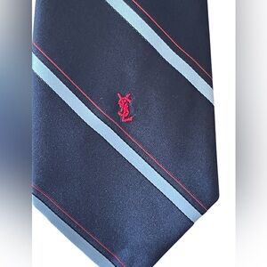 Yves Saint Laurent Blue Silk Tie with Striped Pattern